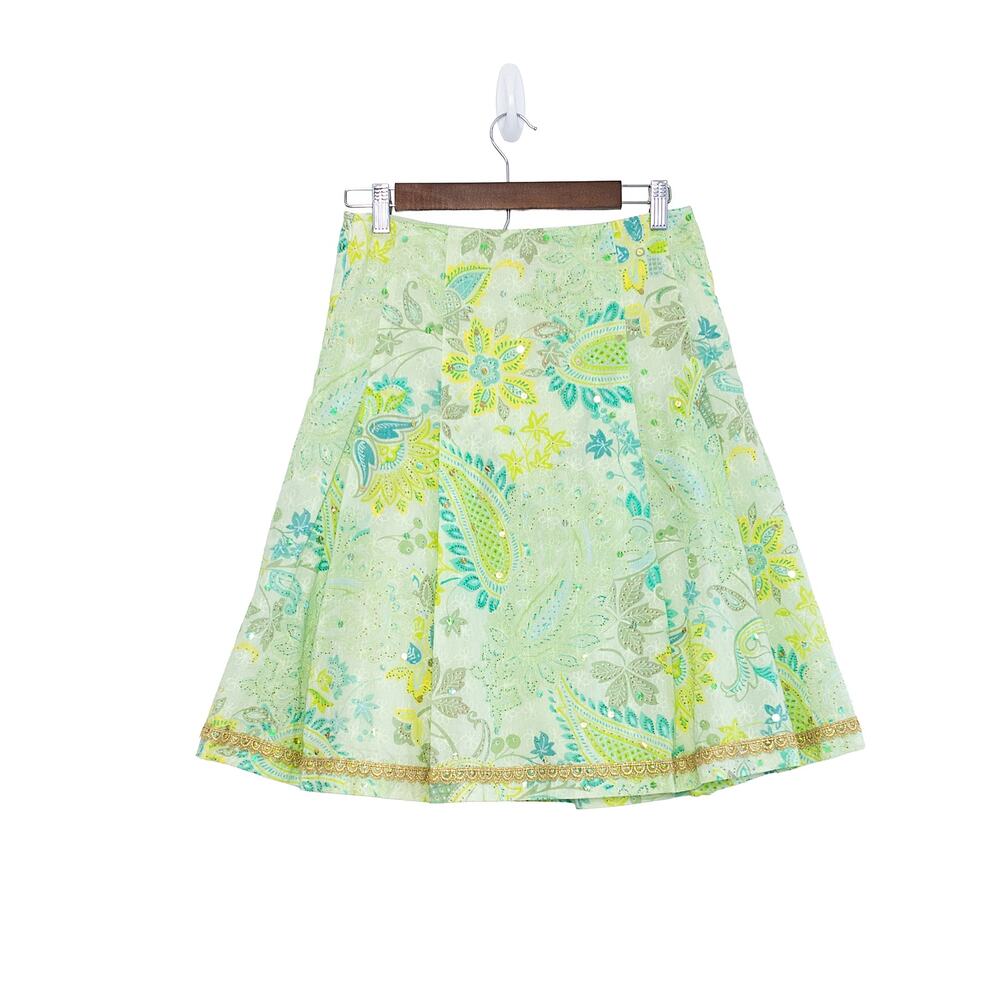 VTG Express Y2K Paisley A-Line Skirt Women 2 Fairy Sequin Embroidered Patchwork - Picture 3 of 10